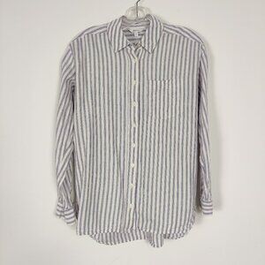 Reitmans Women's Shirt Size M Striped White Purple Navy Linen Viscose Outerwear